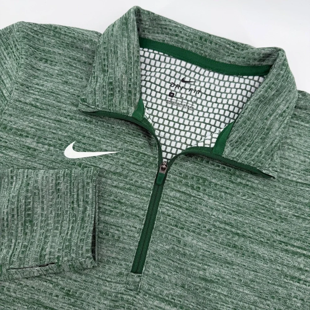 Nike Quarter Zip Pullover Womens Medium Green Dri-FIT Long Sleeve Thumbhole Top